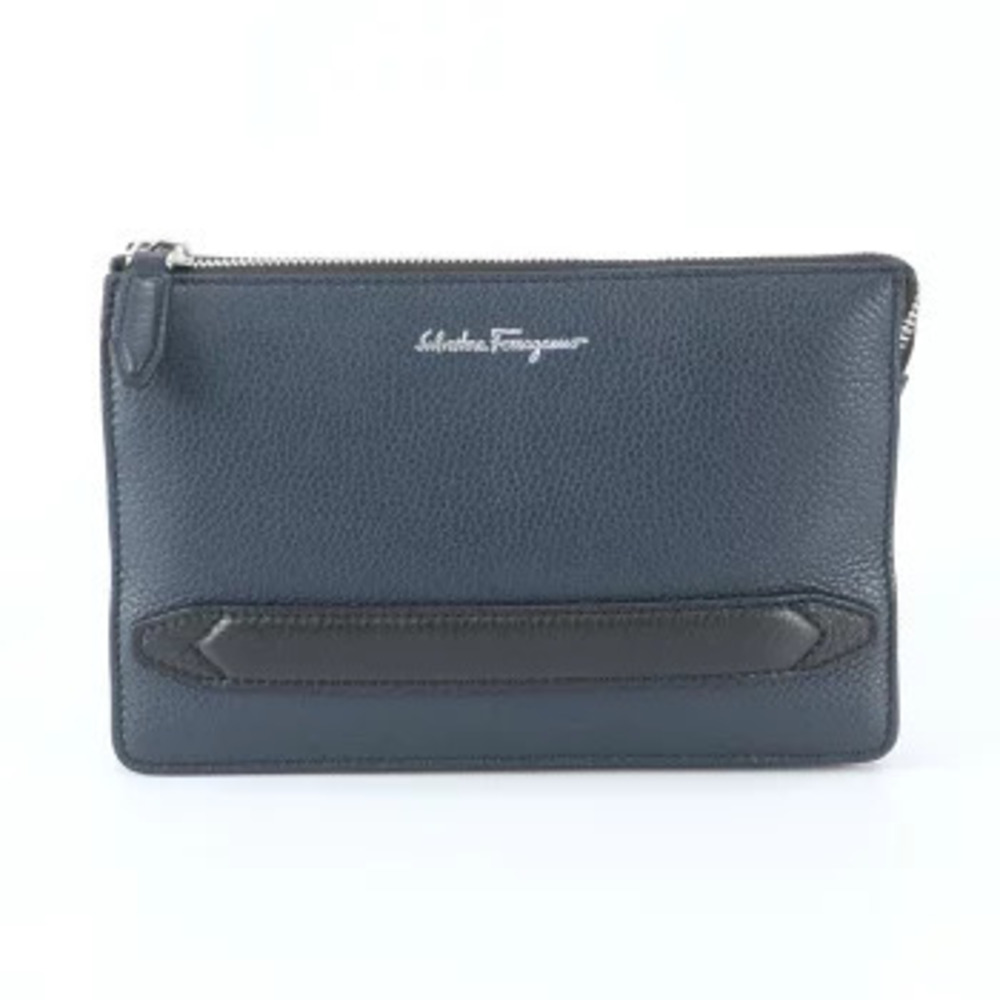 Salvatore Ferragamo leather clutch bag Pouch Clutch business Navy Blue